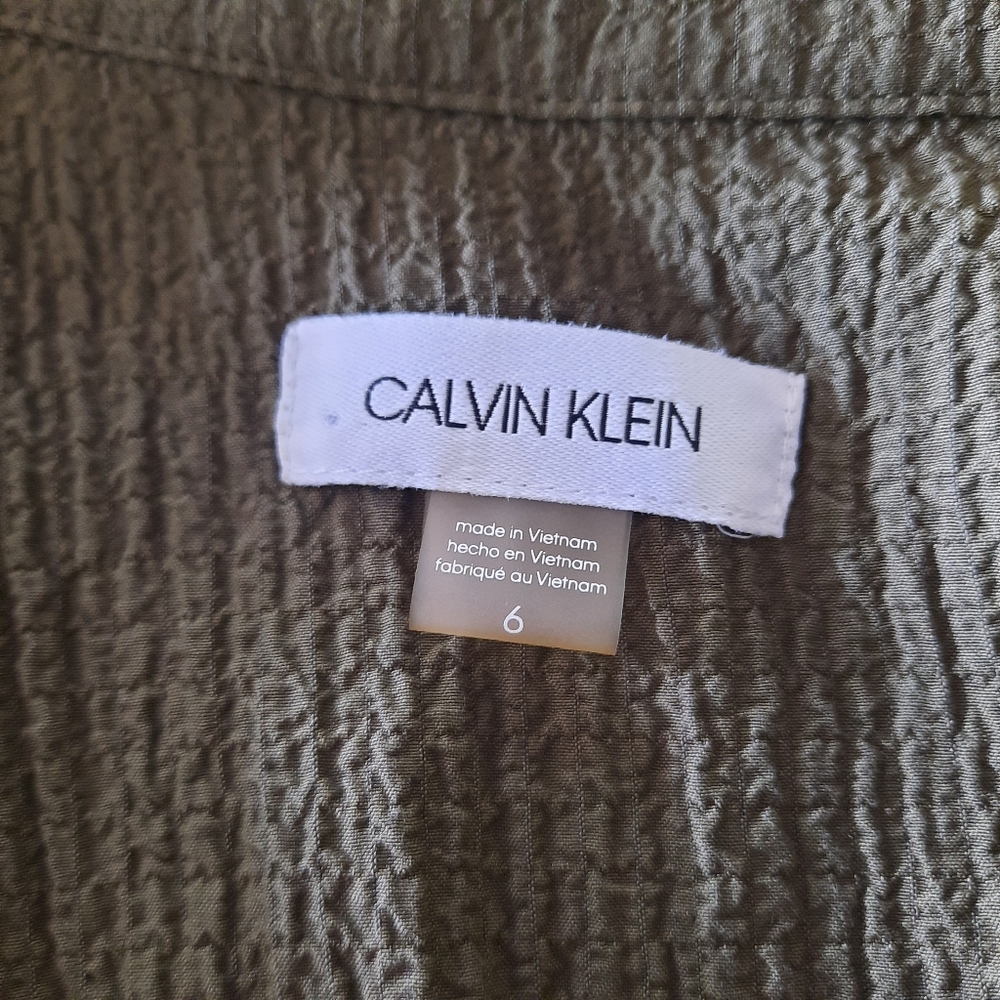 Calvin Klein Faux Wrap Dress Size 6 Army Olive Green Side Tie Minimalist - Picture 6 of 16